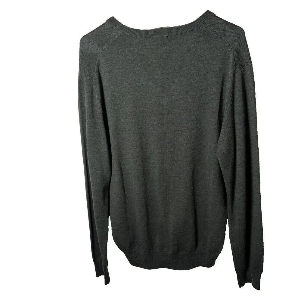 Jos A Bank Traveler Sweater Men's Large Green V-Neck Merino Wool Pullover